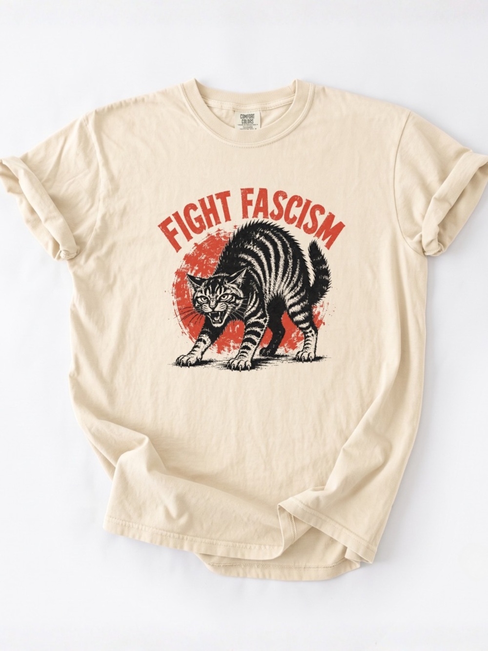 Comfort Colors Cream “Fight Fascism” Cat Graphic Tee